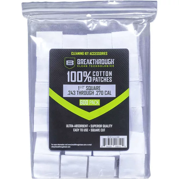 BREAKTHROUGH SQUARE COTTON PATCHES - 1-1/2" X 1-1/2" - 600PCS / PACK WITH PLASTIC TRAY - Korppi Gear