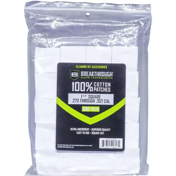 BREAKTHROUGH SQUARE COTTON PATCHES - 1-3/4" X 1-3/4" - 500OPCS / PACK WITH PLASTIC TRAY - Korppi Gear