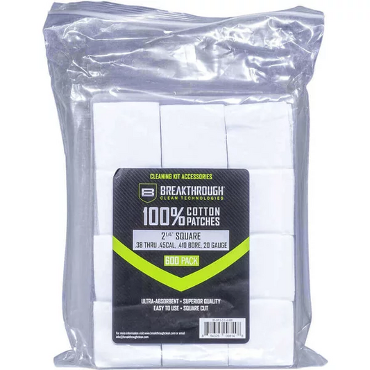BREAKTHROUGH SQUARE COTTON PATCHES - 2-1/4" X 2-1/4" - 600PCS / PACK WITH PLASTIC TRAY - Korppi Gear