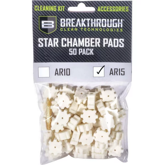 BREAKTHROUGH AR-15 CHAMBER STAR PAD – 50 PACK WITH 8-32 THREAD (MALE / MALE) ADAPTER - Korppi Gear