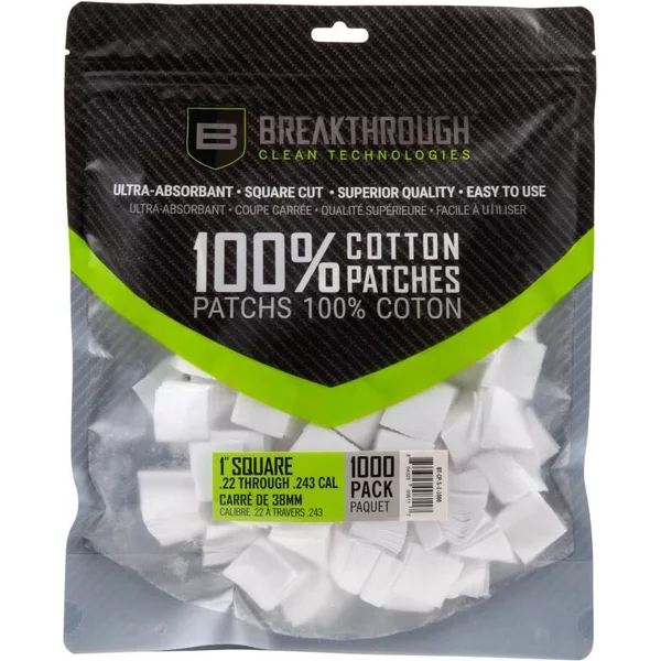 BREAKTHROUGH SQUARE COTTON PATCHES - 1" X 1" - 1,000PCS / PACK WITH PLASTIC TRAY - Korppi Gear