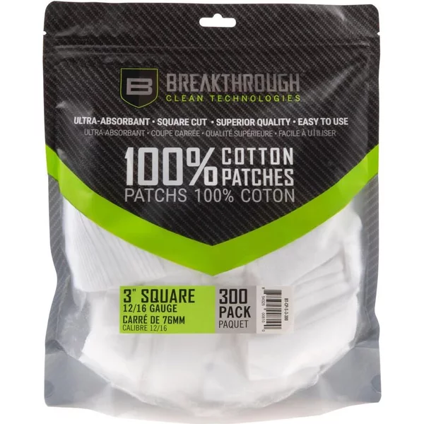 BREAKTHROUGH SQUARE COTTON PATCHES - 3" X 3" - 300PCS / PACK WITH PLASTIC TRAY - Korppi Gear