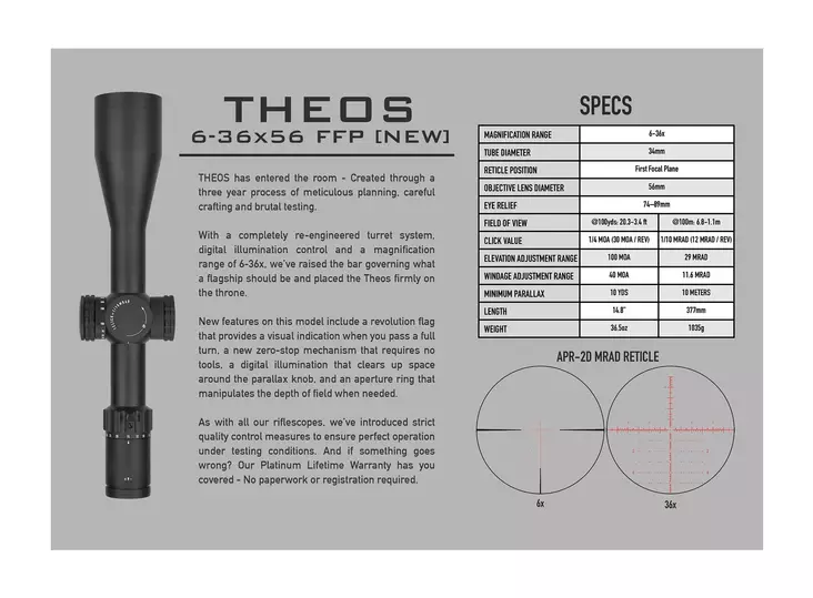 ELEMENT OPTICS THEOS 6-36X56 FFP APR-2D BLACK - Korppi Gear