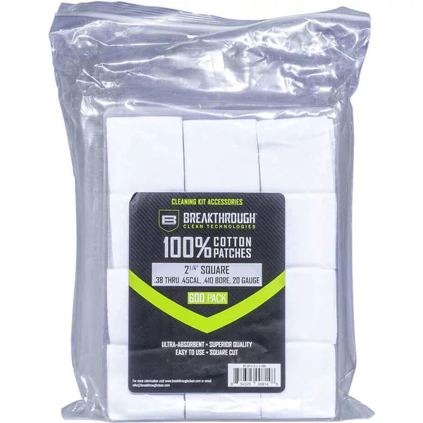 BREAKTHROUGH SQUARE COTTON PATCHES - 2-1/4" X 2-1/4" - 600PCS / PACK WITH PLASTIC TRAY - Korppi Gear