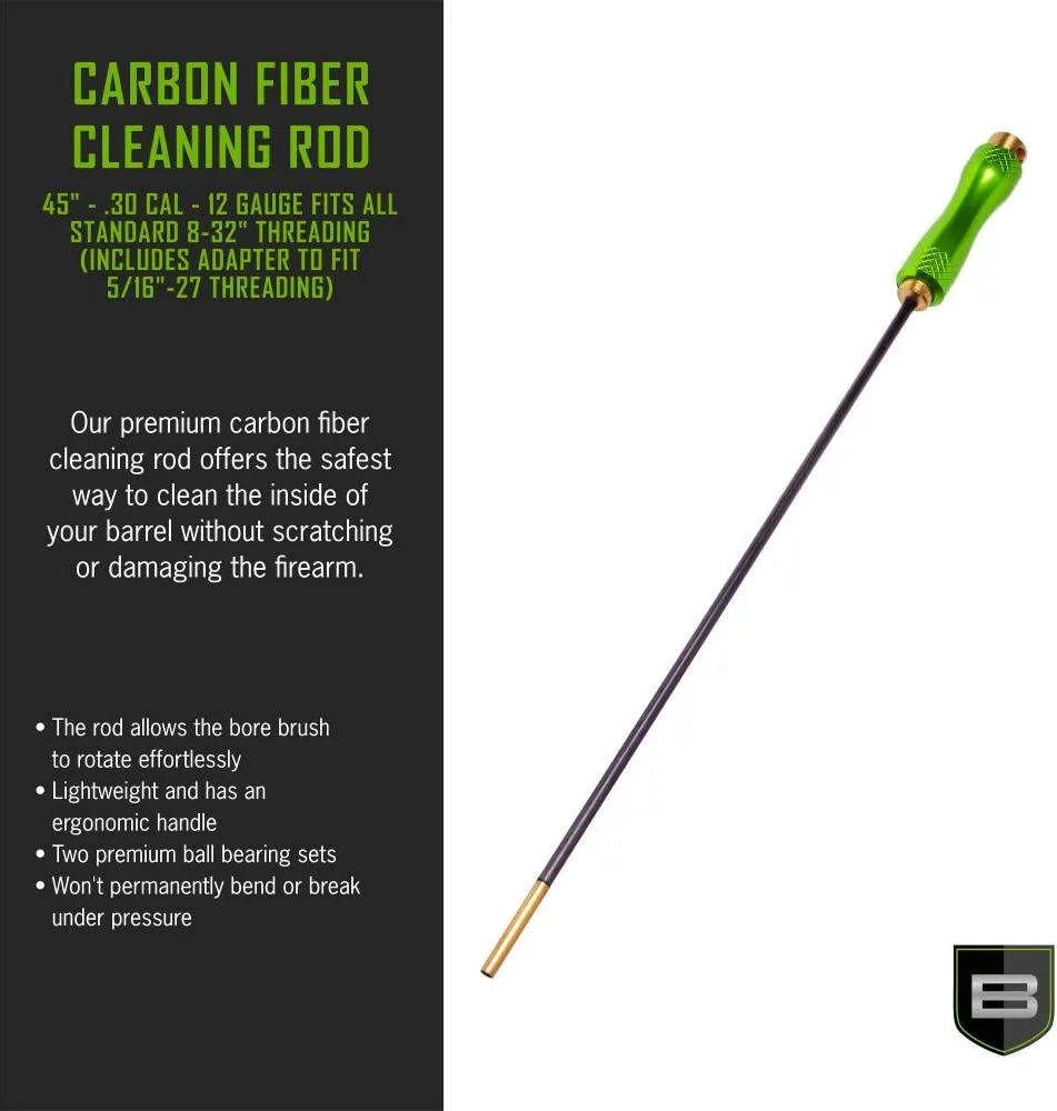 BREAKTHROUGH CARBON FIBER CLEANING ROD WITH ERGONOMIC ALUMINUM HANDLE (5MM) - (7MM) - 45" LENGTH - Korppi Gear
