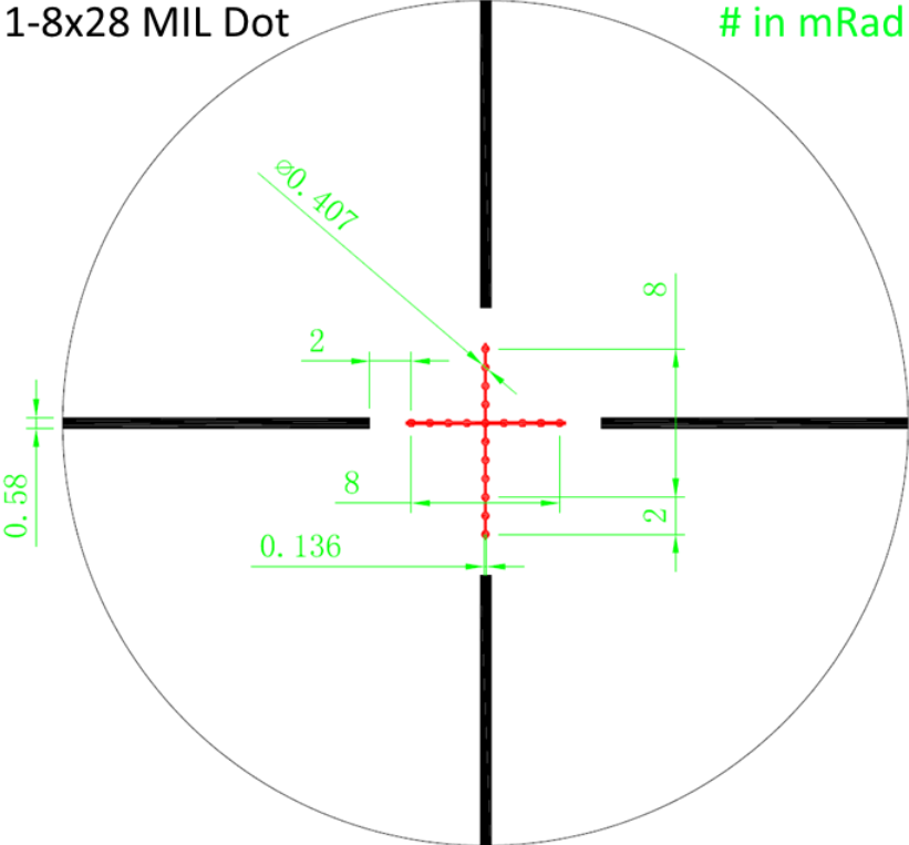 VIXEN 1-8X28 MIL DOT 34MM